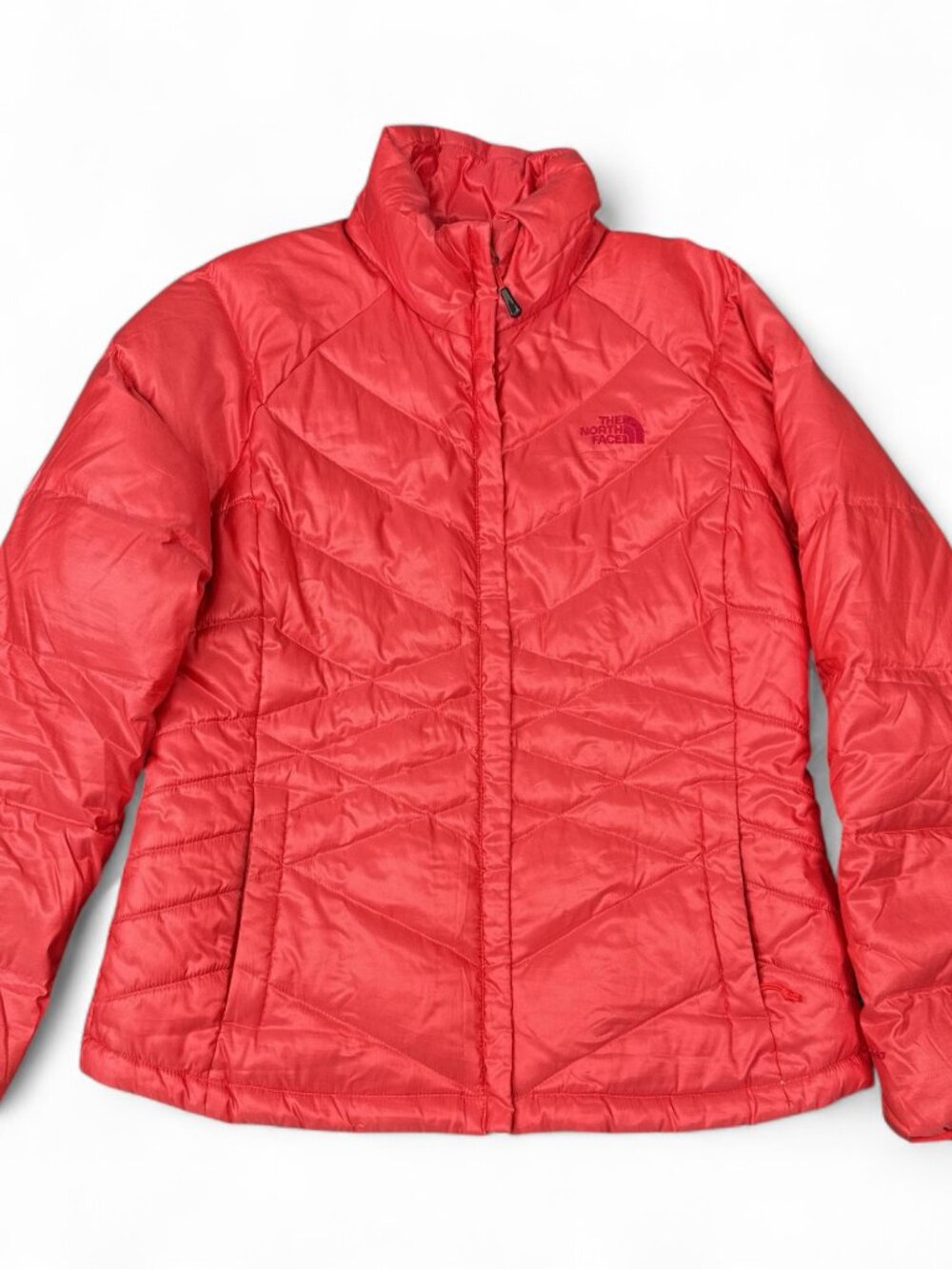 The North Face 550 Goose Down Puffer Jacket Women's L Red Coral Quilted